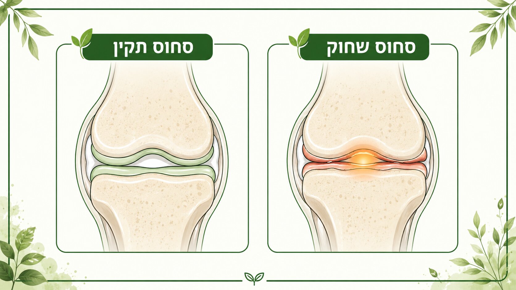 שחיקת סחוס בברך - השוואה בין סחוס תקין לסחוס שחוק