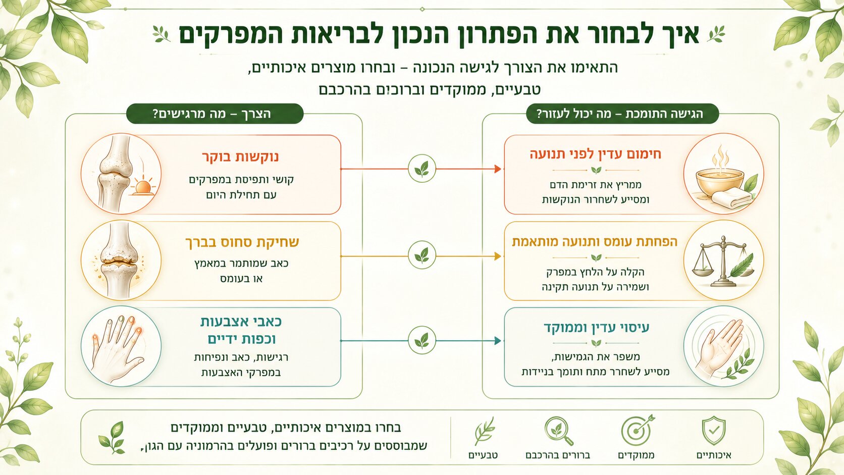 איך לבחור פתרונות נכונים להקלה על כאבי מפרקים - התאמה לפי סוג הבעיה