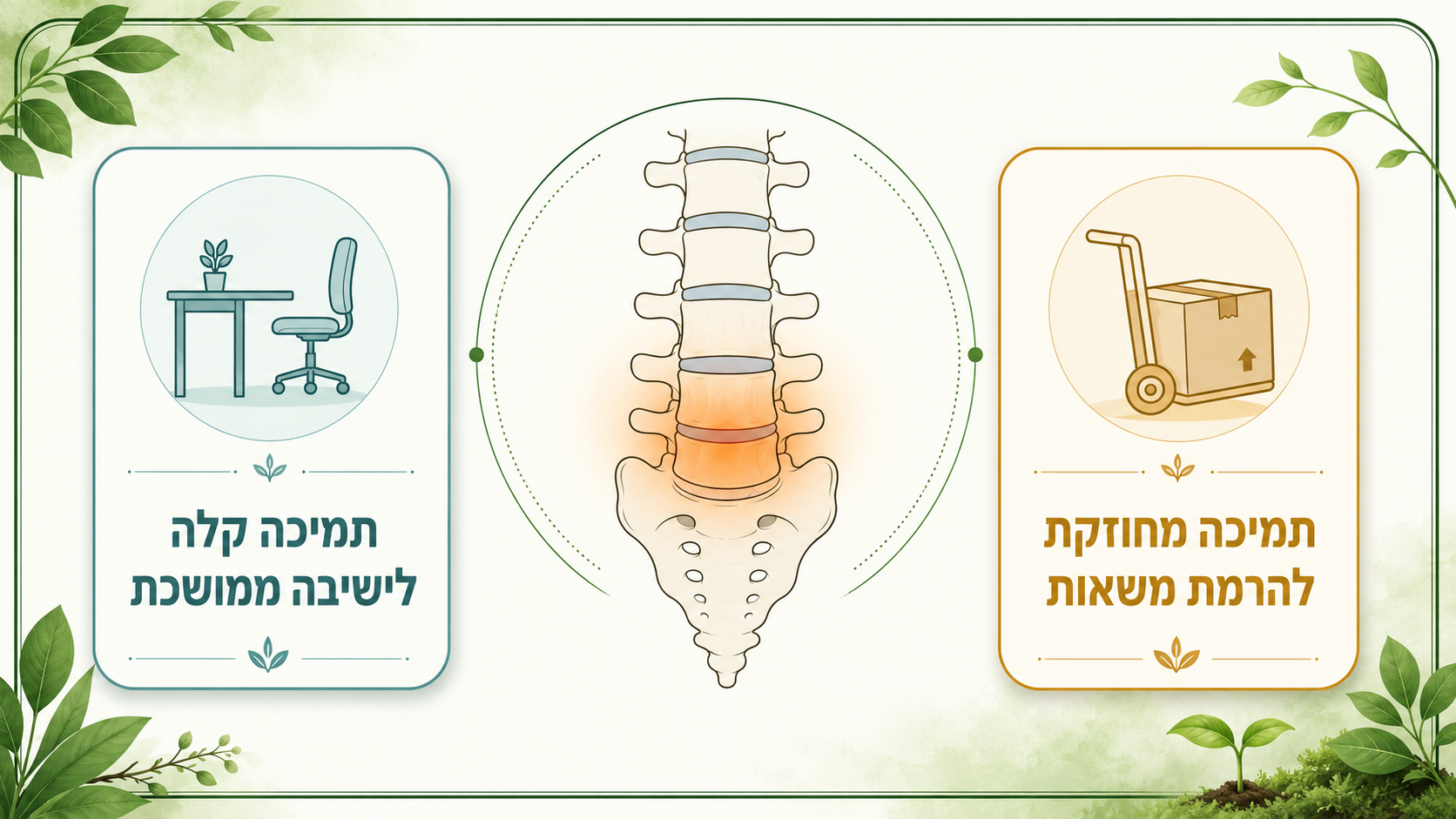 בחירת אביזר תמיכה לגב התחתון - תמיכה קלה לישיבה מול תמיכה מחוזקת להרמת משאות
